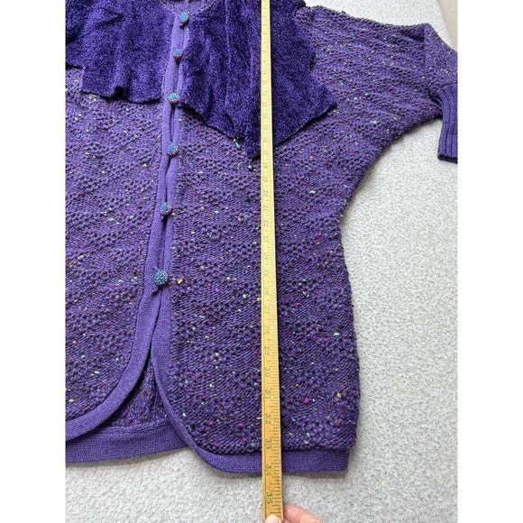 Vintage Purple‎ Tweed Knit Sweater Womens Large Beaded Dolman Cardigan Cape 80s - Picture 15 of 16